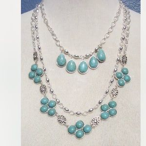 New Premier Designs Switch it Up Necklace- multistrand silver & turquoise 8 in 1